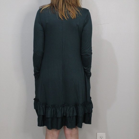 'Keepin' it Cozy' Short Ruffle Hunter Green Dress - Picture 4 of 5